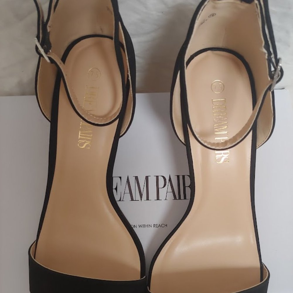 Dream Pairs Square Toe Low Block Heel Open Toe Sandal in Black Size 7.5 - Picture 4 of 8